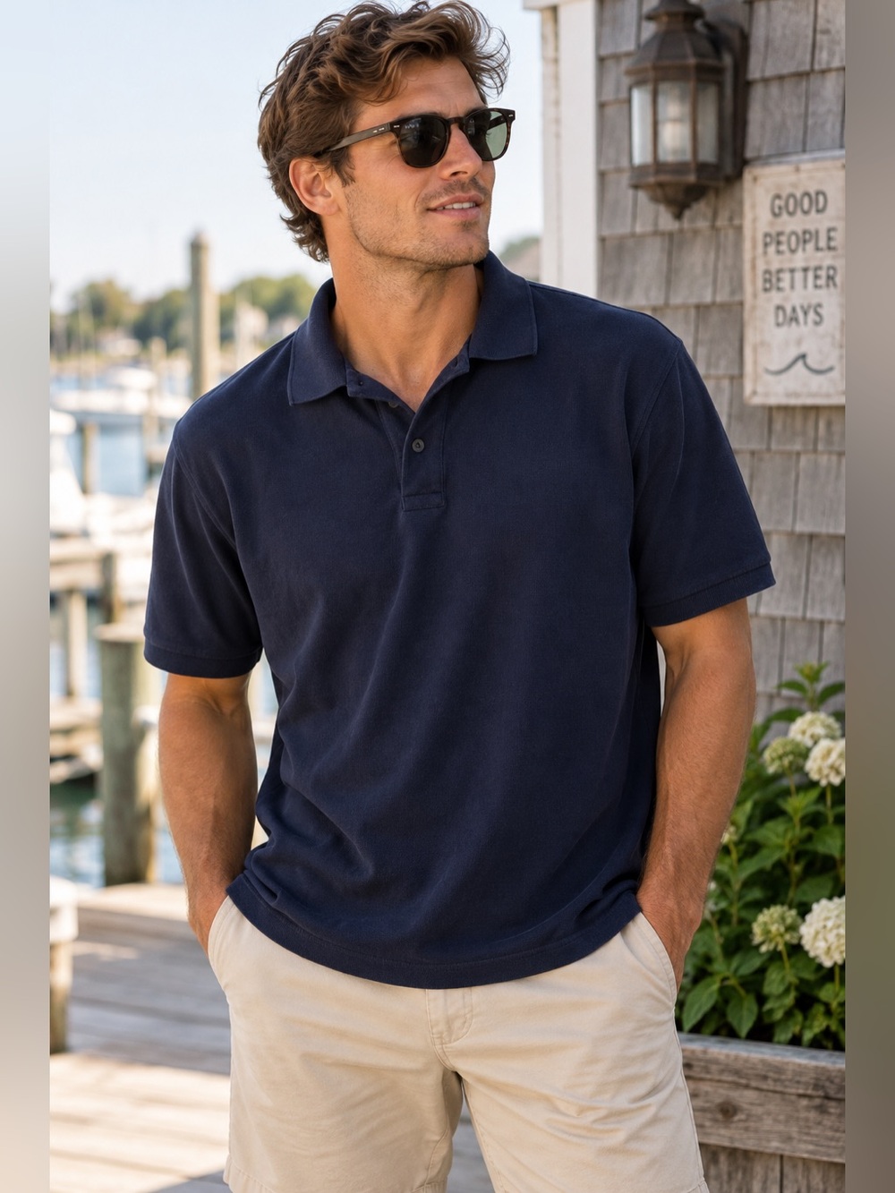 Vintage L.L.Bean Polo Shirt Men’s Large Navy Blue Made in USA 100% Cotton